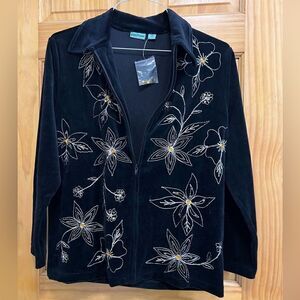(NWT) Sara Morgan s. MP black velvet w/yellow rhinestones & embroidered flowers